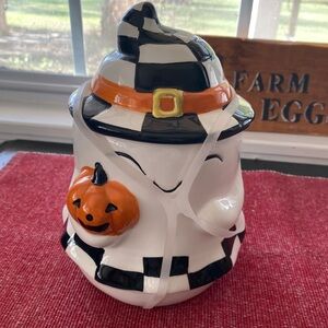 Halloween Happy Ghost Ceramic Cookie Jar NWTS